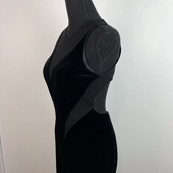 Vtg Betsy & Adam Black Velvet Maxi Dress Size 2 Sheer‎ Cut Out Formal Prom - Picture 5 of 14
